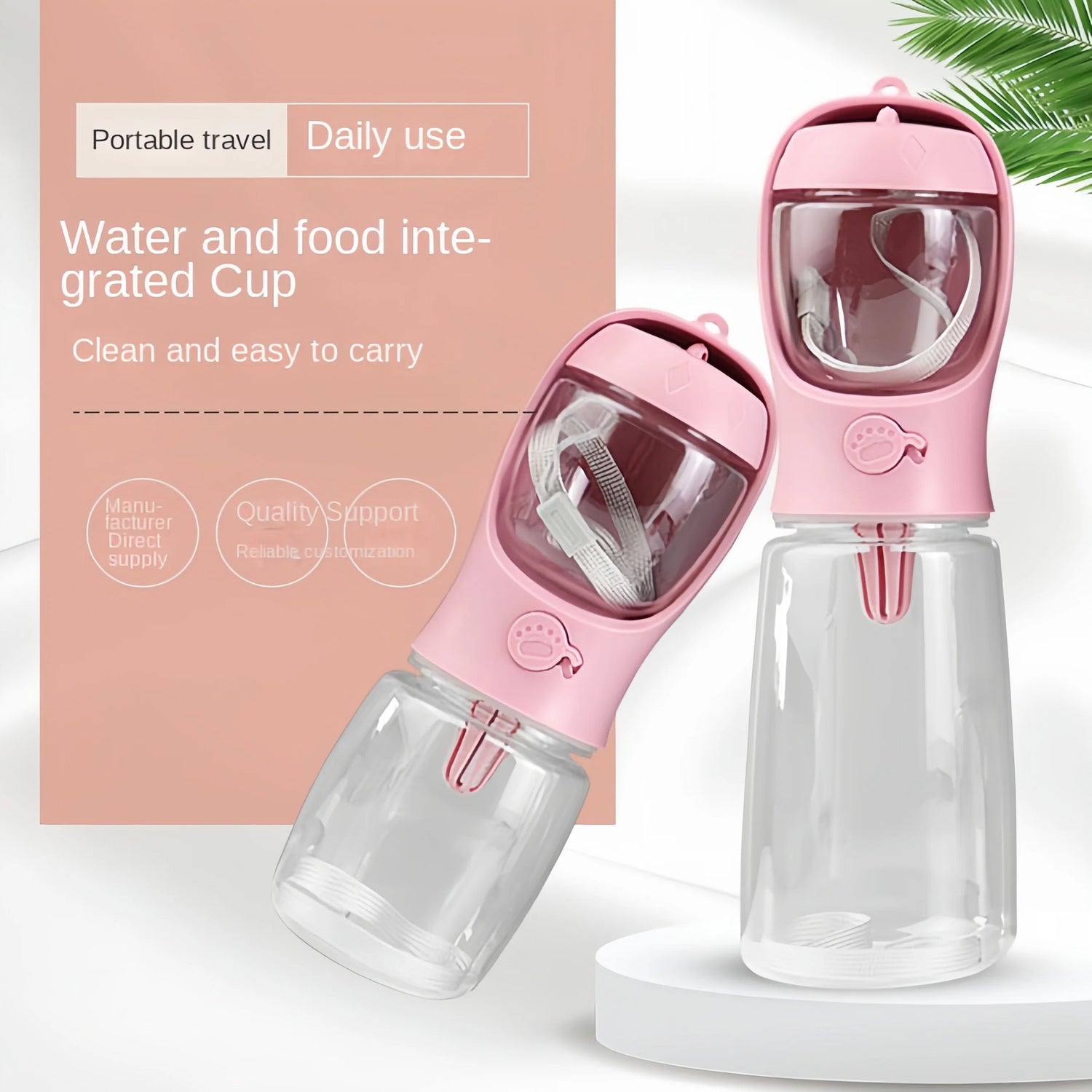 2 In1 Portable Dog Cat Water Bottle with Storage Food and Water Container for Puppy Pets Dogs Feeder Bowl Outdoor Travel